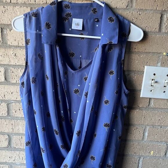 CAbi Crossover Blouse Vivid Violet Floral Print Draped Front Sheer Top Size S - Picture 3 of 14